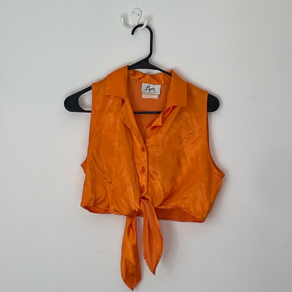 Vintage, orange, sleeveless tie top. Size M.